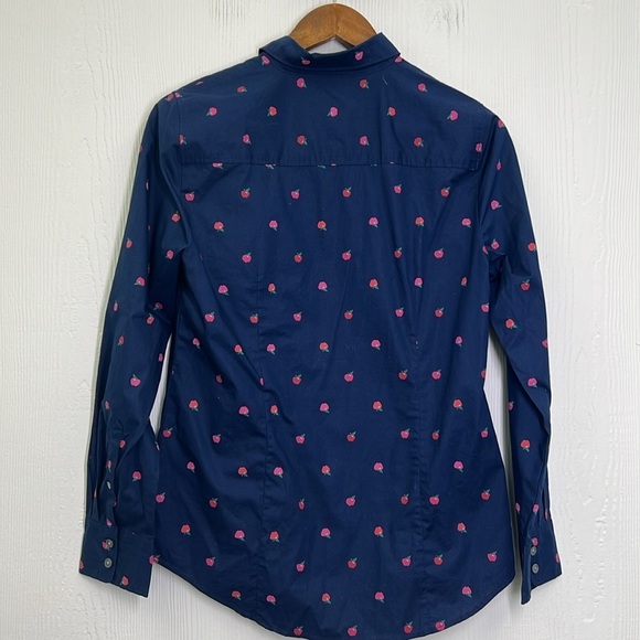 J.Crew - Apple Print Navy Poplin Button Down Long Sleeve Blouse Size Small - Picture 10 of 10
